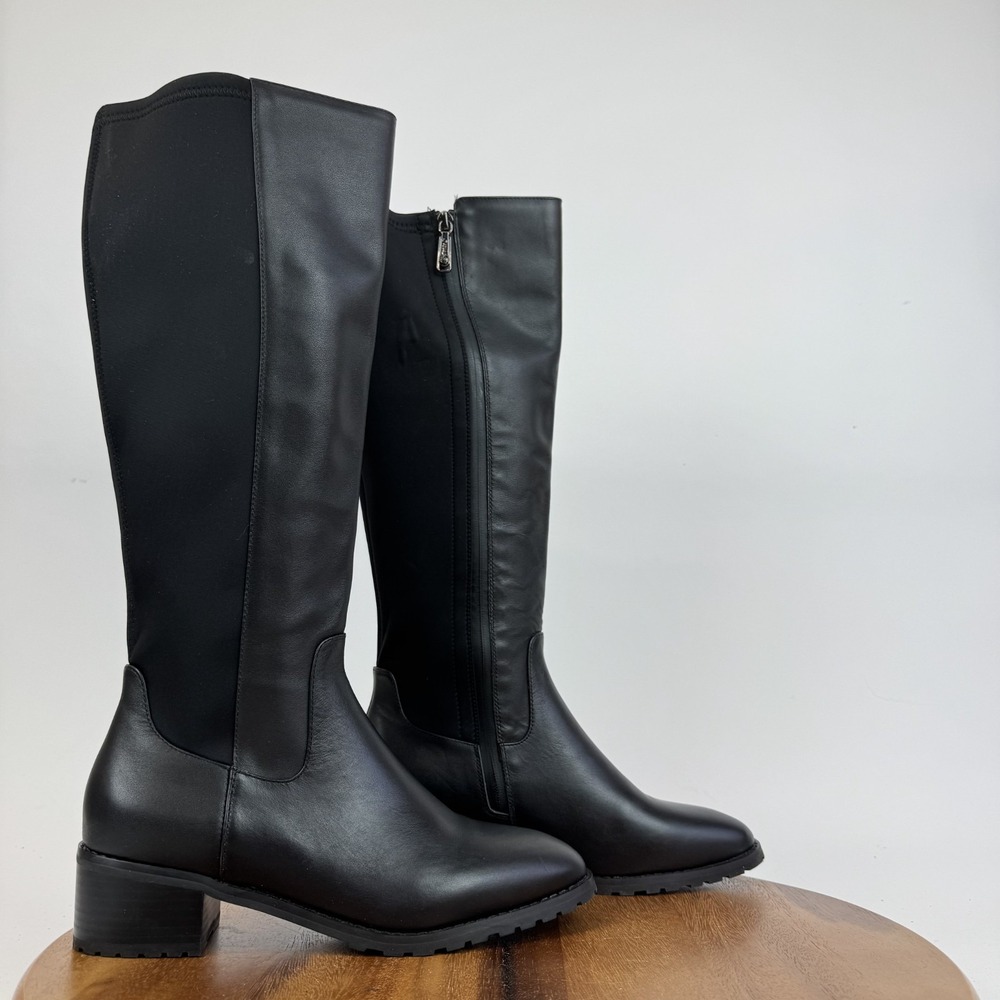 New Womens Blondo Symone Black Leather Heeled Knee High Riding Boots Size 8.5 M
